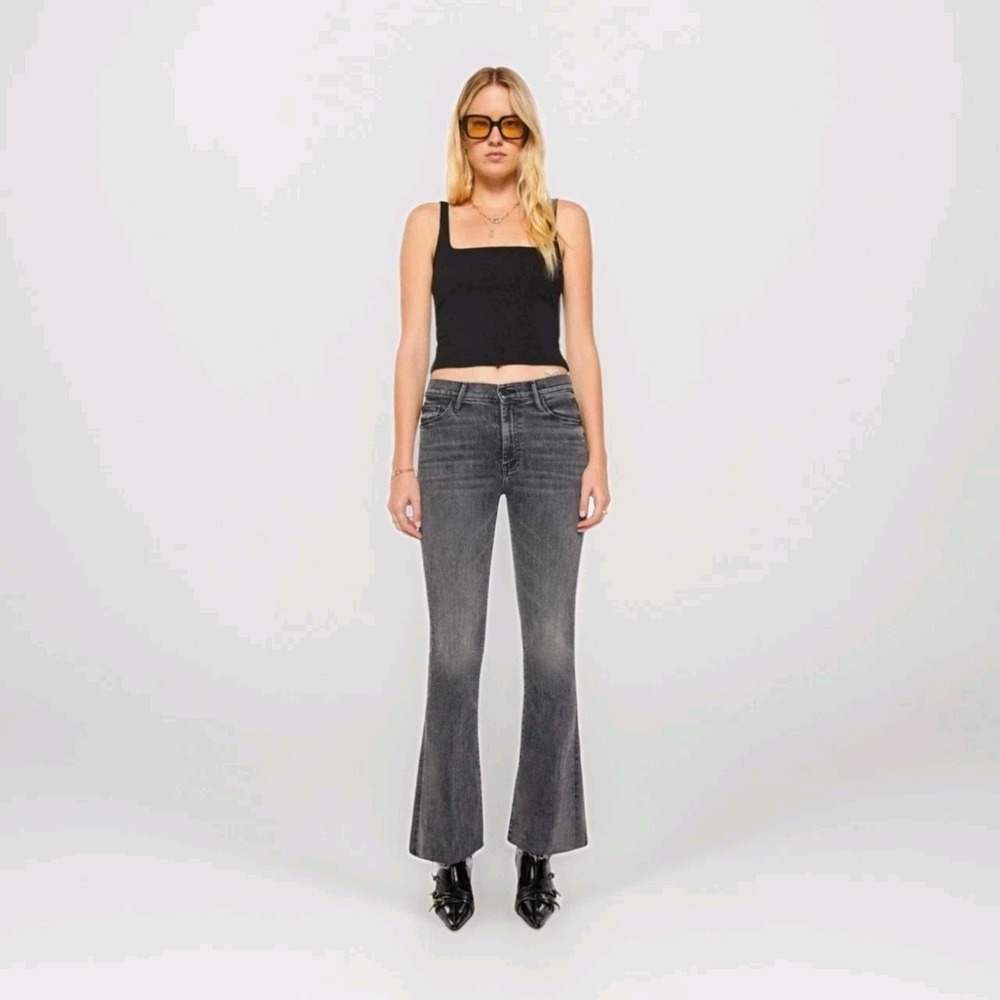Mother The Weekender Fray Jeans Women's 27x31 Black Gray Raw Hem Washed Denim